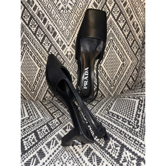 RARE Prada Black Nappa Leather Square Toe Geometric Heel Slingback EU36 US6 - Picture 1 of 8